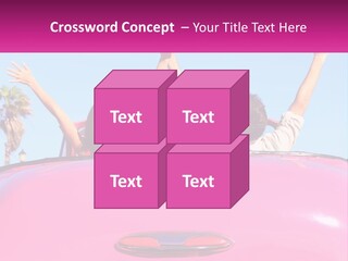Two People Sitting In The Back Of A Pink Car PowerPoint Template
