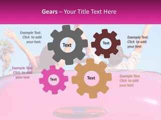 Two People Sitting In The Back Of A Pink Car PowerPoint Template