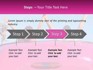 Two People Sitting In The Back Of A Pink Car PowerPoint Template