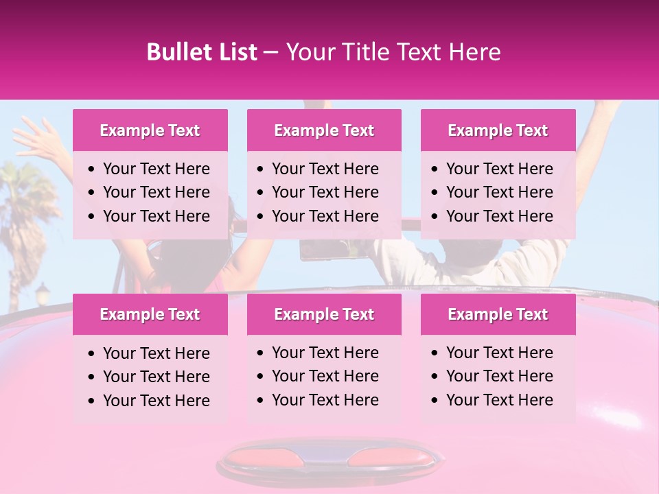 Two People Sitting In The Back Of A Pink Car PowerPoint Template