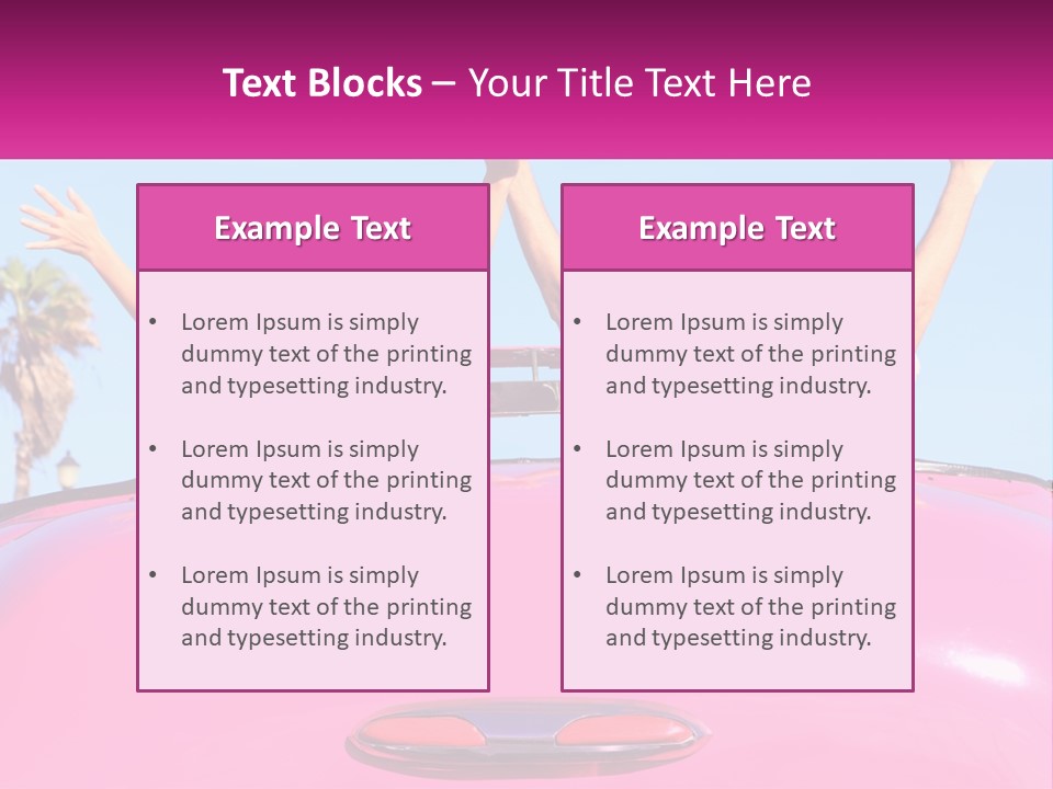 Two People Sitting In The Back Of A Pink Car PowerPoint Template