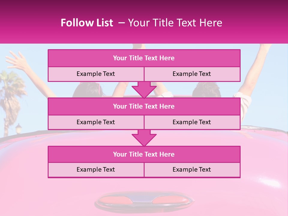 Two People Sitting In The Back Of A Pink Car PowerPoint Template