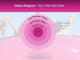 Two People Sitting In The Back Of A Pink Car PowerPoint Template