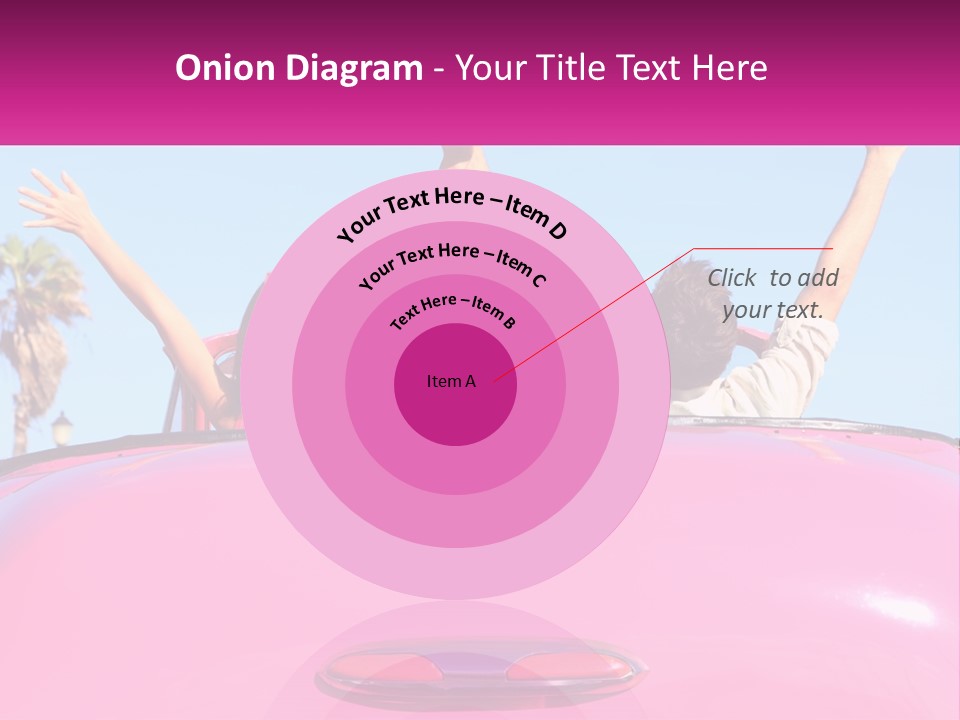 Two People Sitting In The Back Of A Pink Car PowerPoint Template