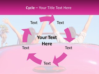 Two People Sitting In The Back Of A Pink Car PowerPoint Template