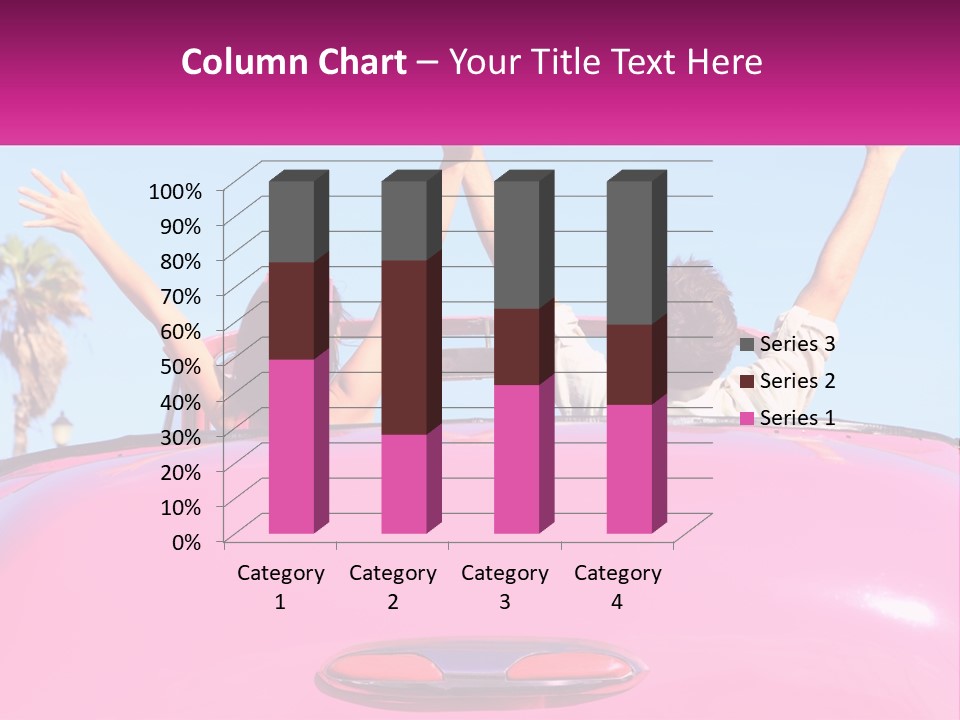 Two People Sitting In The Back Of A Pink Car PowerPoint Template