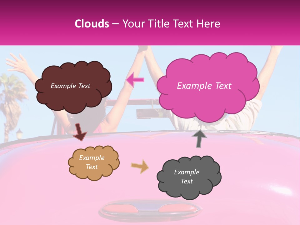 Two People Sitting In The Back Of A Pink Car PowerPoint Template