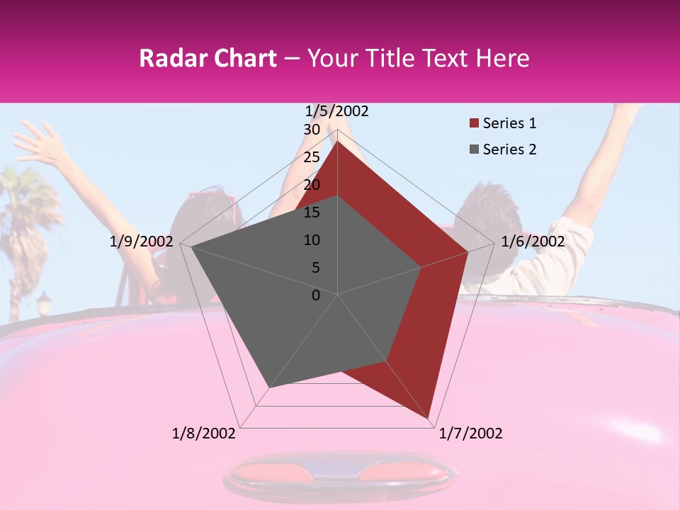 Two People Sitting In The Back Of A Pink Car PowerPoint Template