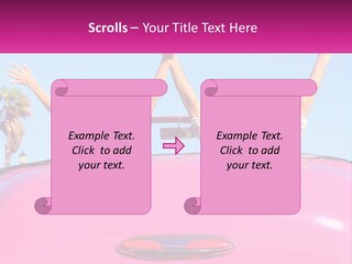 Two People Sitting In The Back Of A Pink Car PowerPoint Template