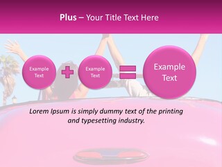 Two People Sitting In The Back Of A Pink Car PowerPoint Template