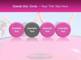 Two People Sitting In The Back Of A Pink Car PowerPoint Template