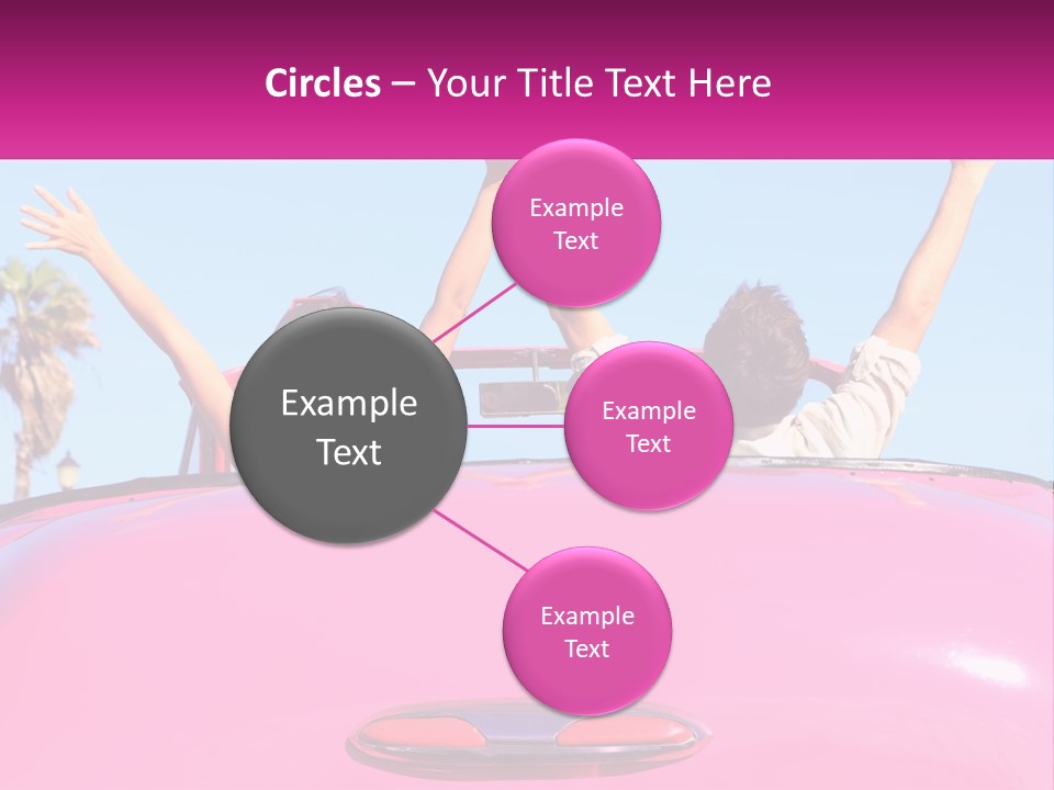 Two People Sitting In The Back Of A Pink Car PowerPoint Template