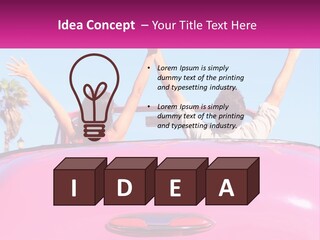 Two People Sitting In The Back Of A Pink Car PowerPoint Template