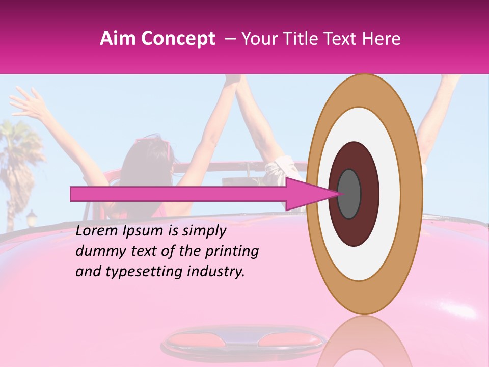 Two People Sitting In The Back Of A Pink Car PowerPoint Template