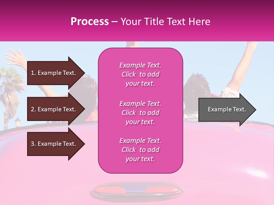 Two People Sitting In The Back Of A Pink Car PowerPoint Template