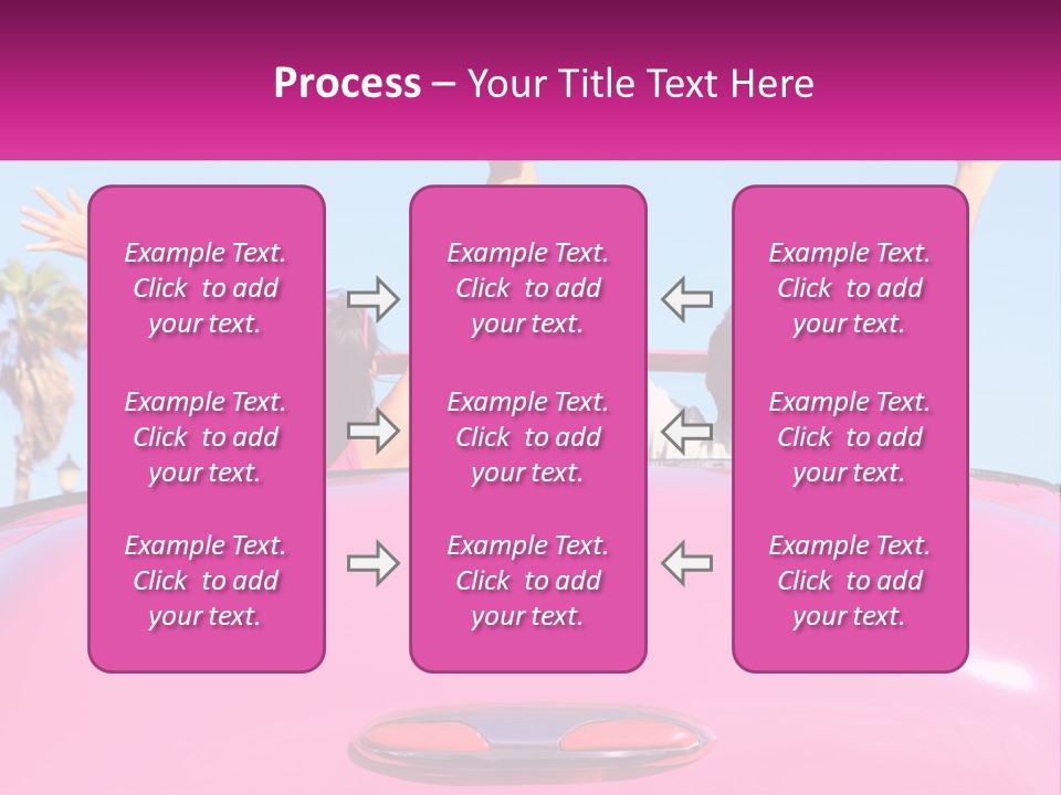 Two People Sitting In The Back Of A Pink Car PowerPoint Template