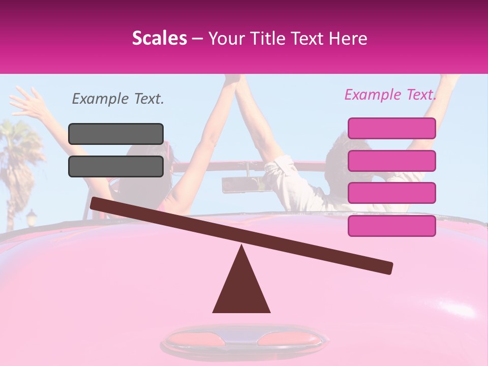 Two People Sitting In The Back Of A Pink Car PowerPoint Template