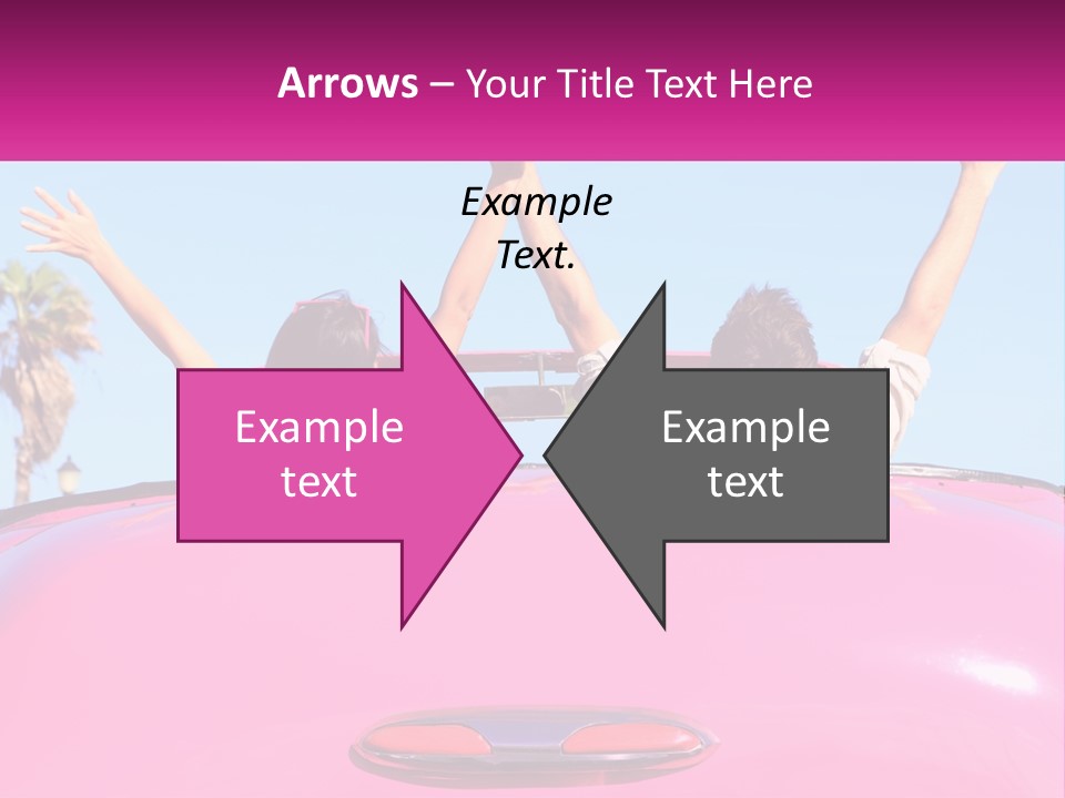 Two People Sitting In The Back Of A Pink Car PowerPoint Template