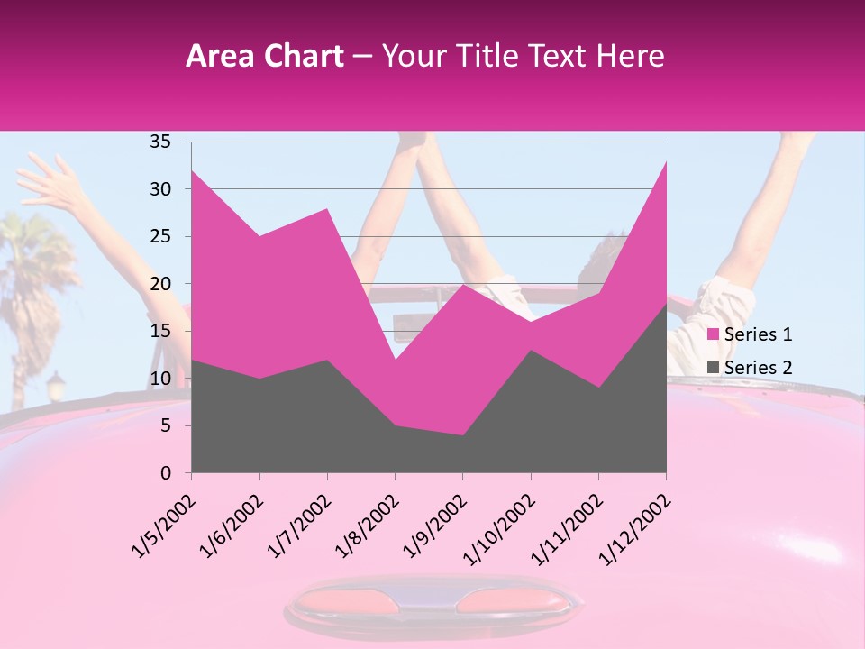 Two People Sitting In The Back Of A Pink Car PowerPoint Template
