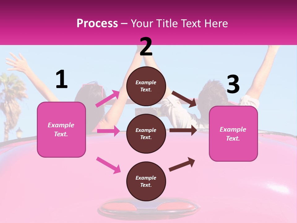 Two People Sitting In The Back Of A Pink Car PowerPoint Template