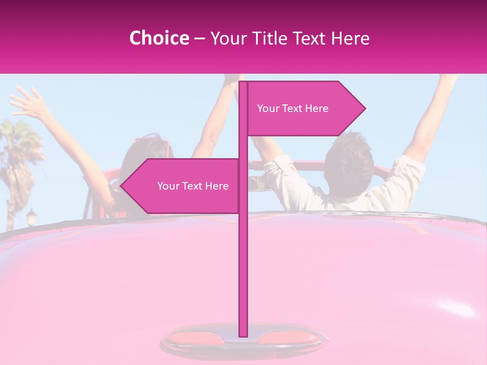 Two People Sitting In The Back Of A Pink Car PowerPoint Template