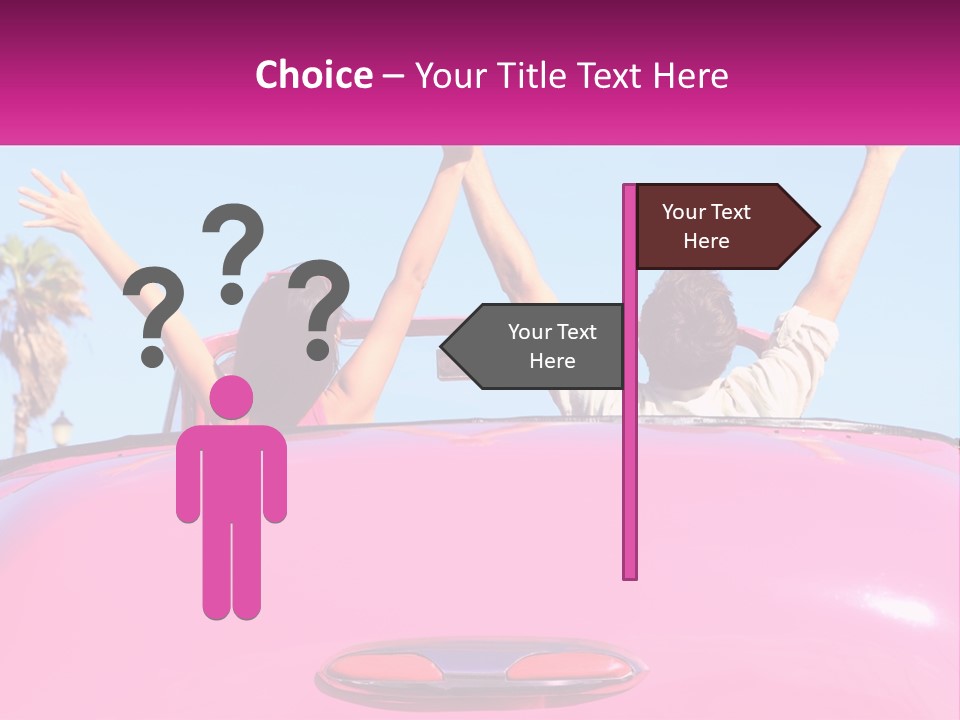 Two People Sitting In The Back Of A Pink Car PowerPoint Template
