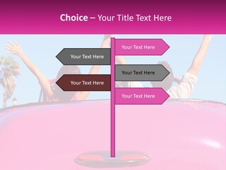 Two People Sitting In The Back Of A Pink Car PowerPoint Template