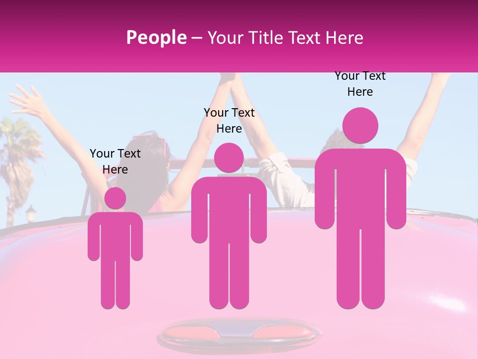 Two People Sitting In The Back Of A Pink Car PowerPoint Template