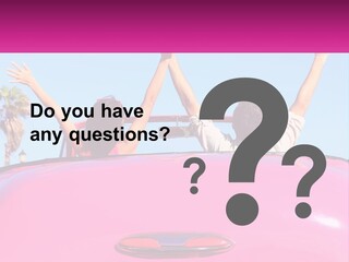 Two People Sitting In The Back Of A Pink Car PowerPoint Template
