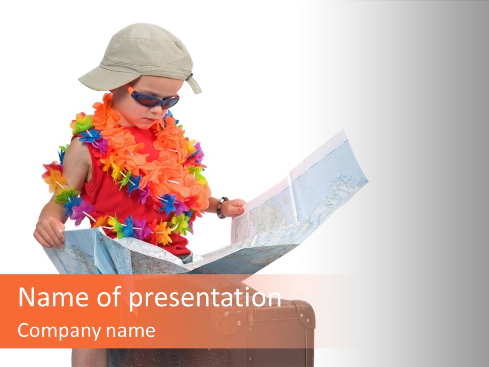A Child In A Colorful Outfit Is Reading A Map PowerPoint Template