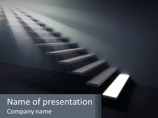 A Set Of Stairs Leading Up To A Bright Light PowerPoint Template