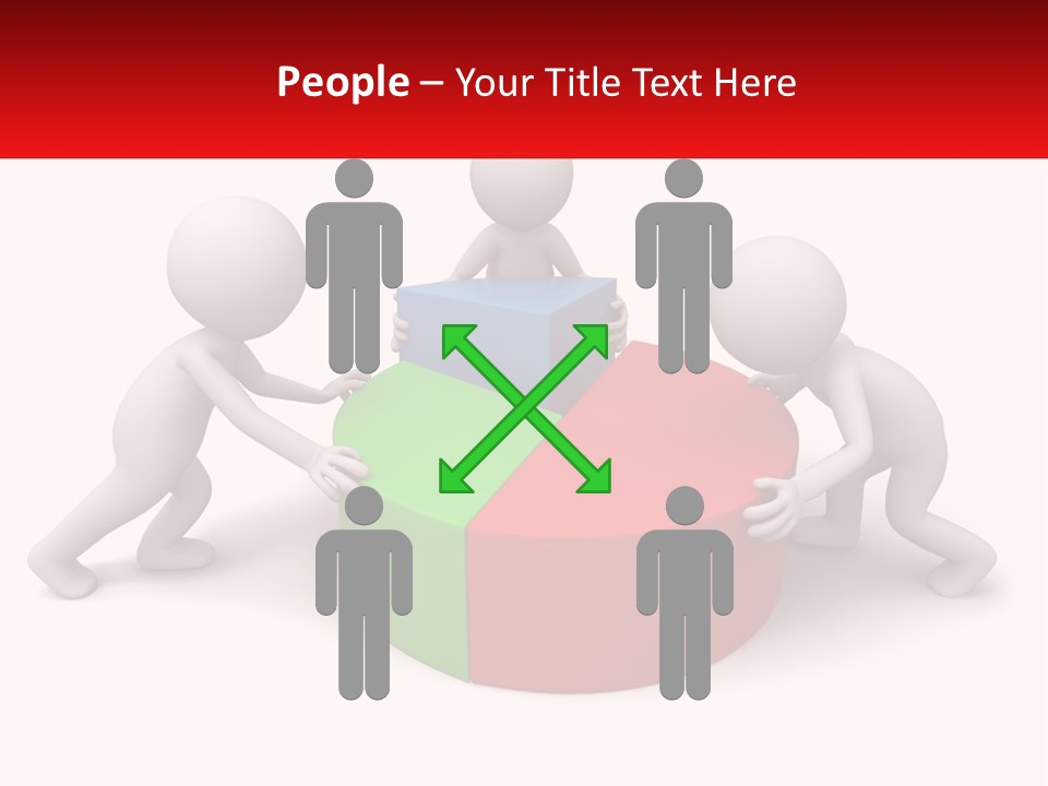 A Group Of People Standing Around A Pie Chart PowerPoint Template