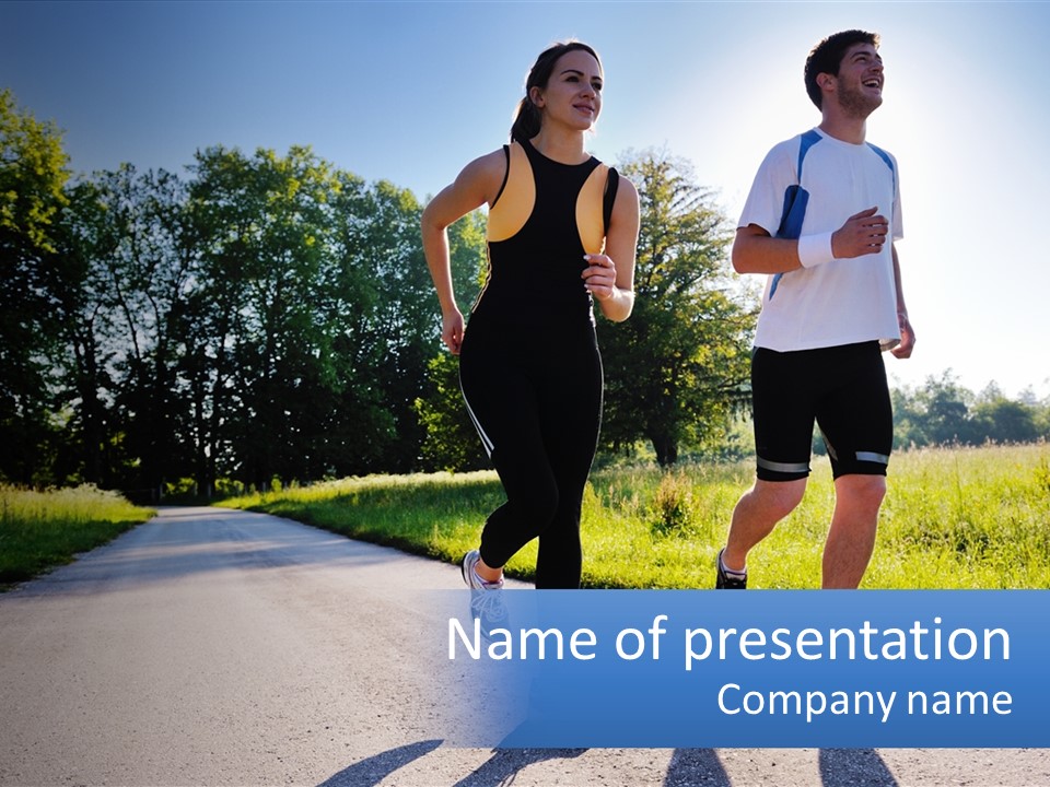 A Man And A Woman Running Down A Road PowerPoint Template