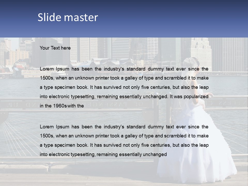A Woman In A Wedding Dress Standing On A Pier PowerPoint Template