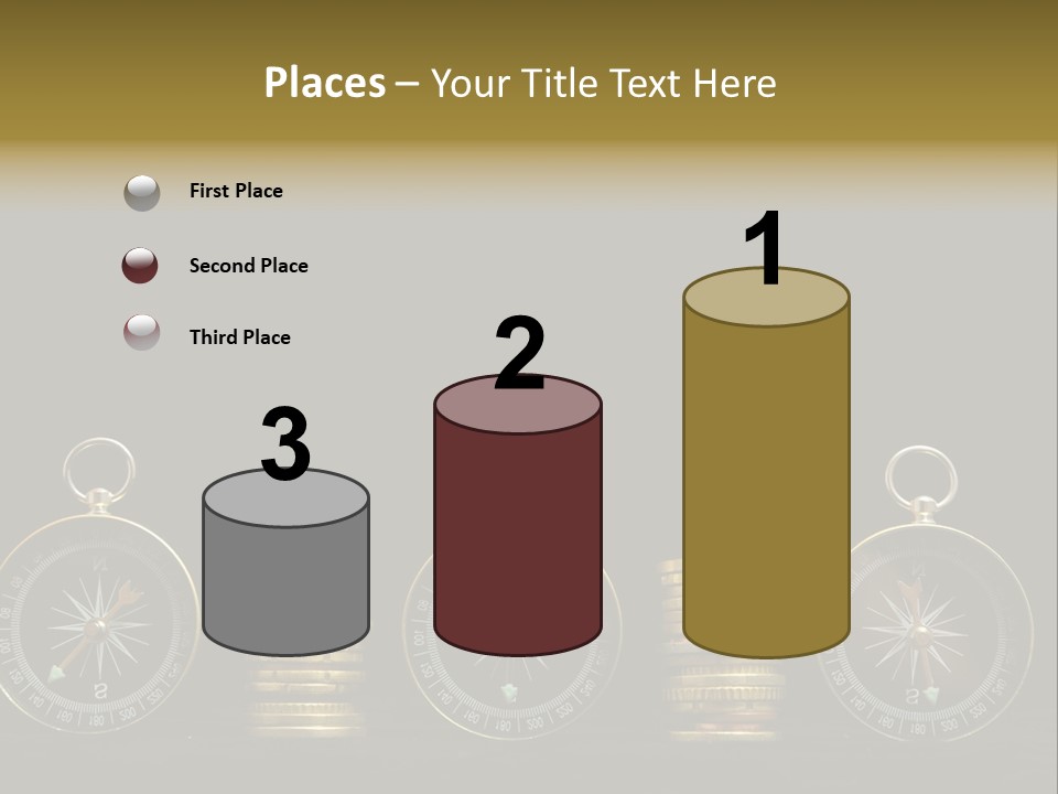 A Row Of Coins With A Compass On Top Of Them PowerPoint Template