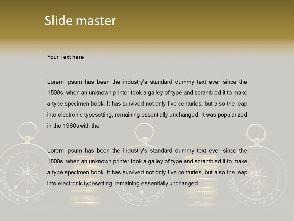 A Row Of Coins With A Compass On Top Of Them PowerPoint Template