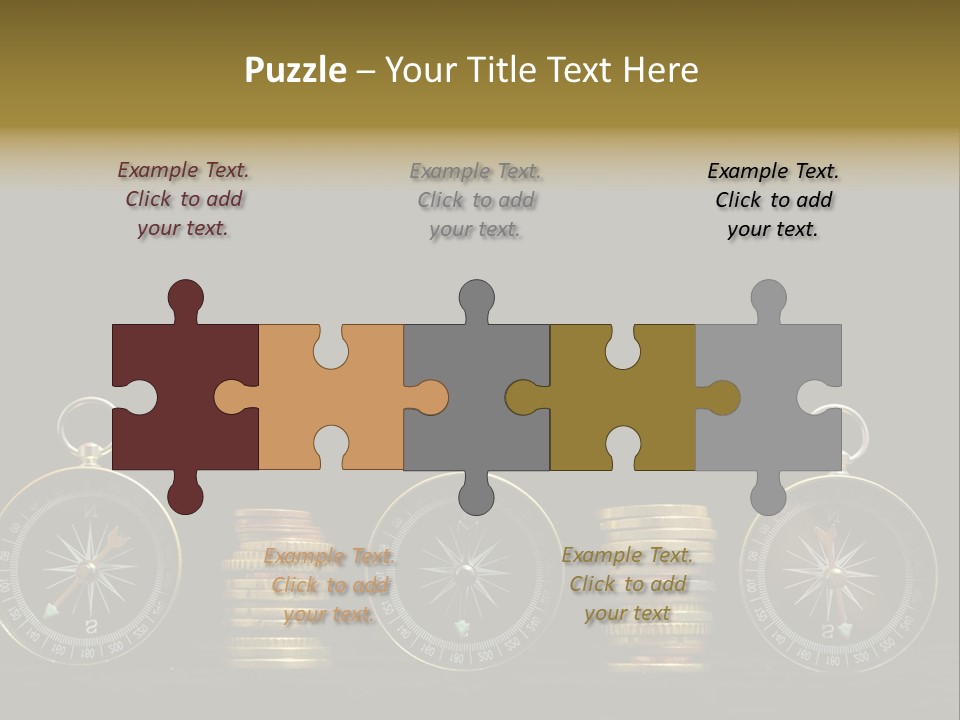 A Row Of Coins With A Compass On Top Of Them PowerPoint Template