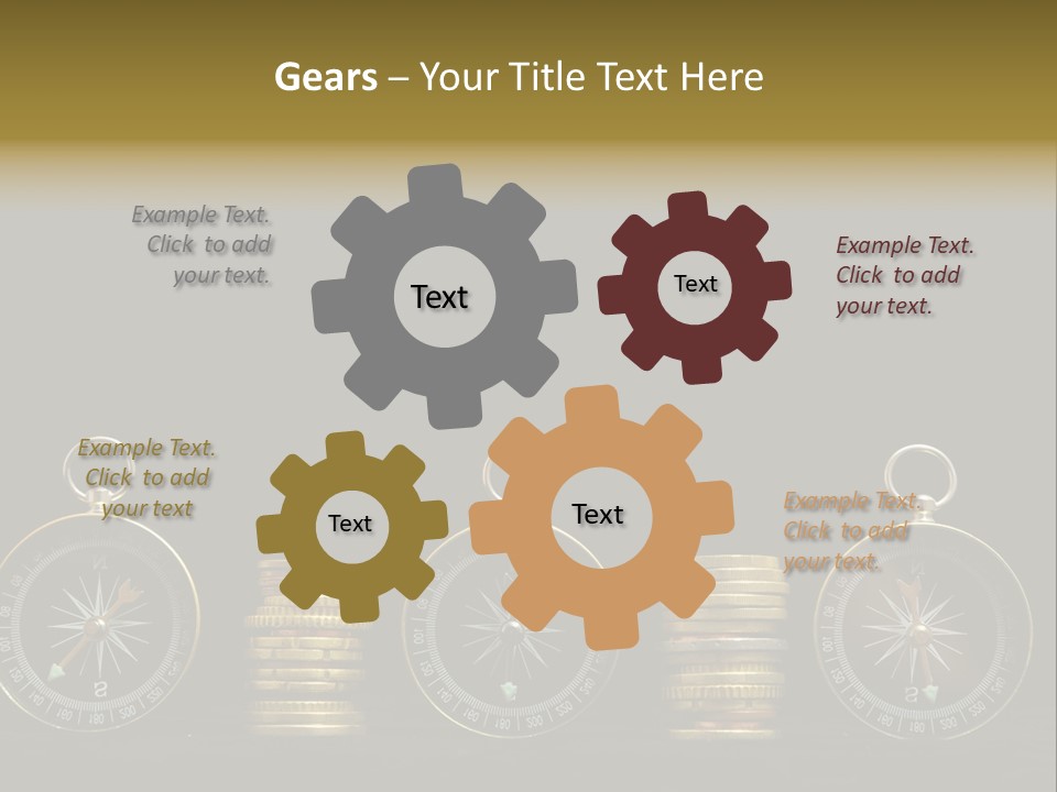 A Row Of Coins With A Compass On Top Of Them PowerPoint Template