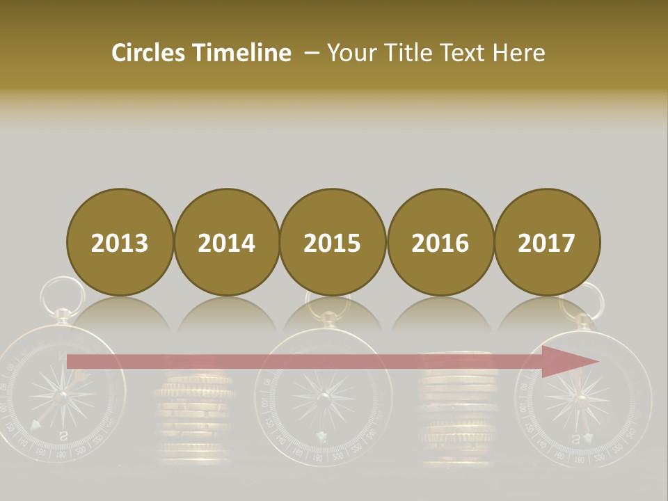 A Row Of Coins With A Compass On Top Of Them PowerPoint Template