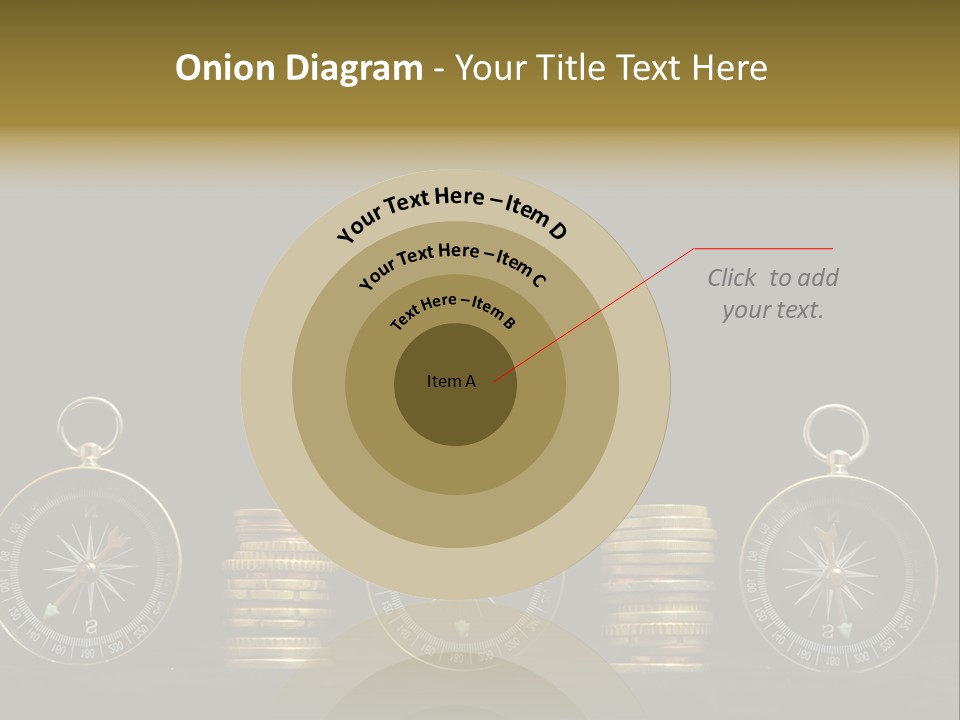 A Row Of Coins With A Compass On Top Of Them PowerPoint Template