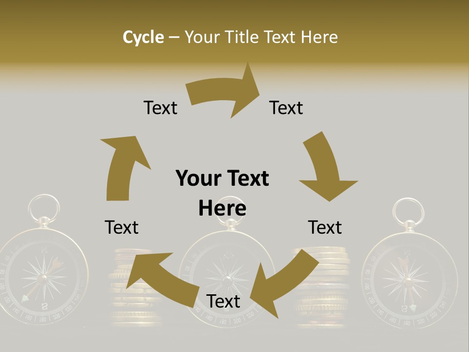 A Row Of Coins With A Compass On Top Of Them PowerPoint Template