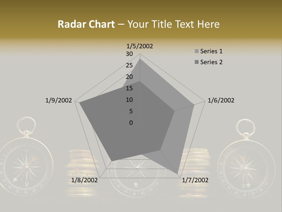 A Row Of Coins With A Compass On Top Of Them PowerPoint Template