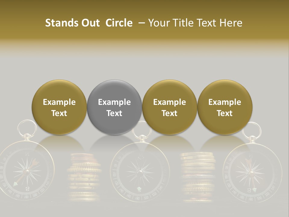 A Row Of Coins With A Compass On Top Of Them PowerPoint Template