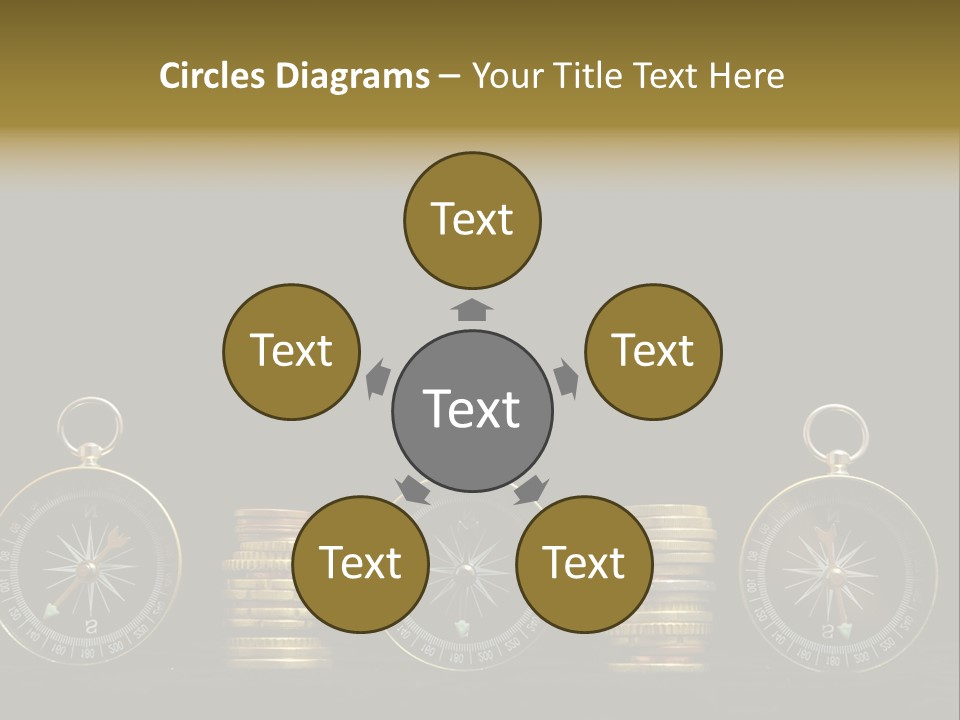 A Row Of Coins With A Compass On Top Of Them PowerPoint Template
