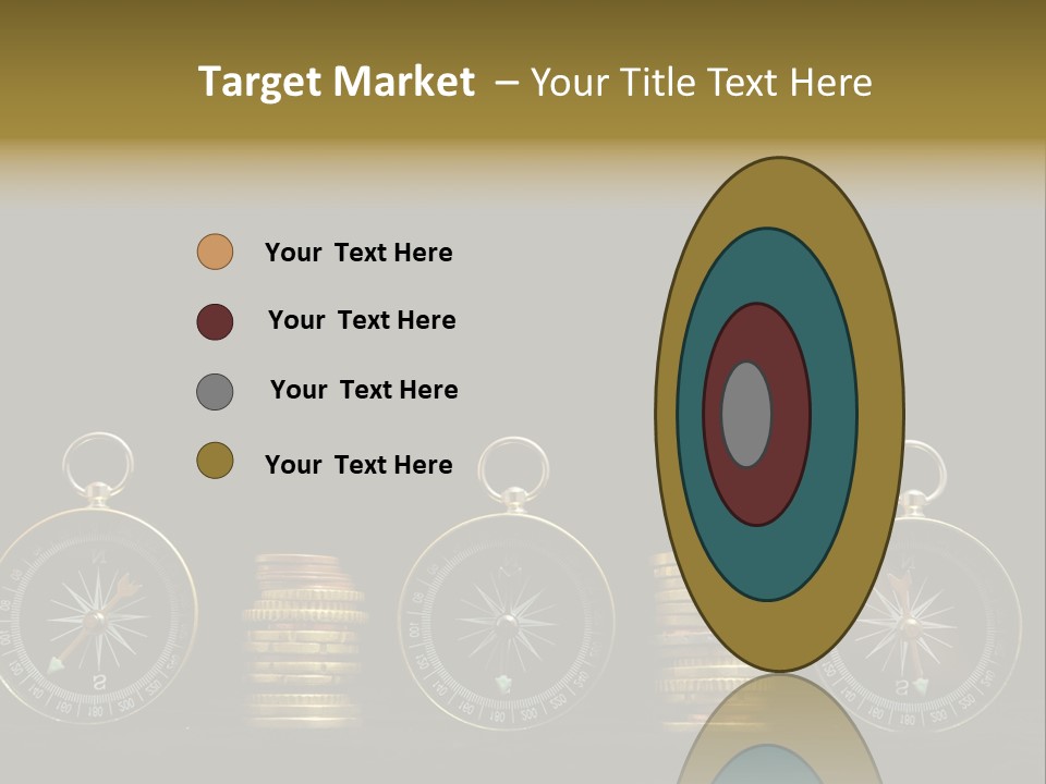 A Row Of Coins With A Compass On Top Of Them PowerPoint Template