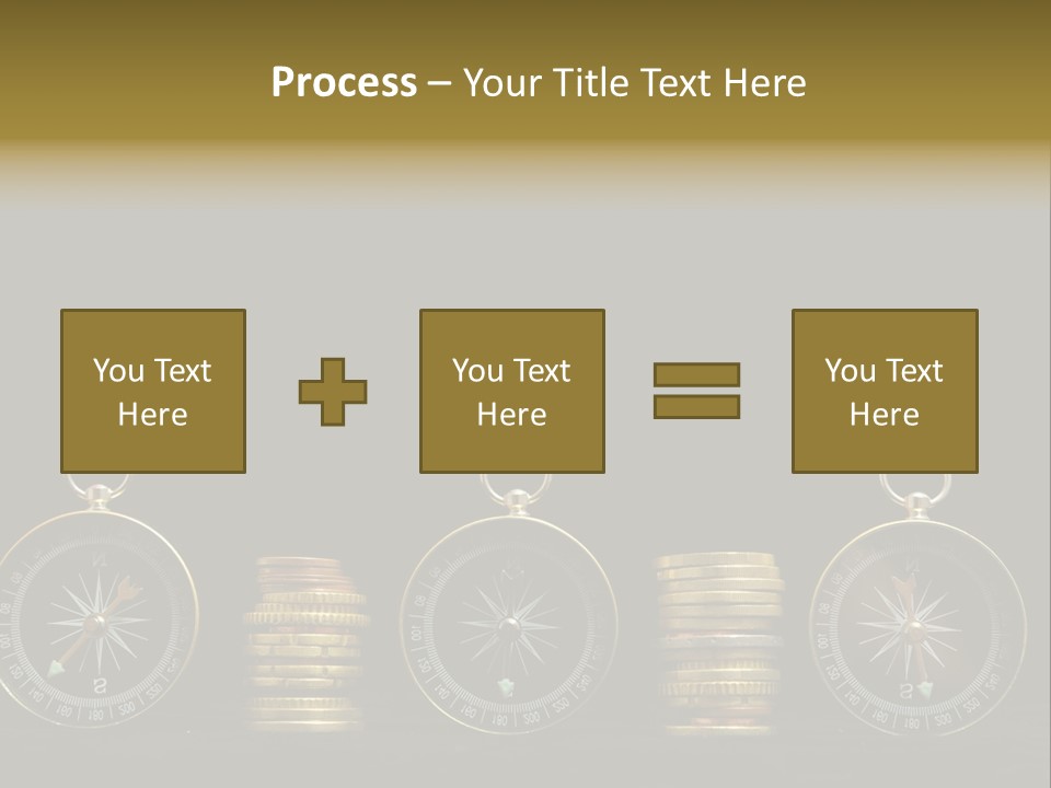 A Row Of Coins With A Compass On Top Of Them PowerPoint Template