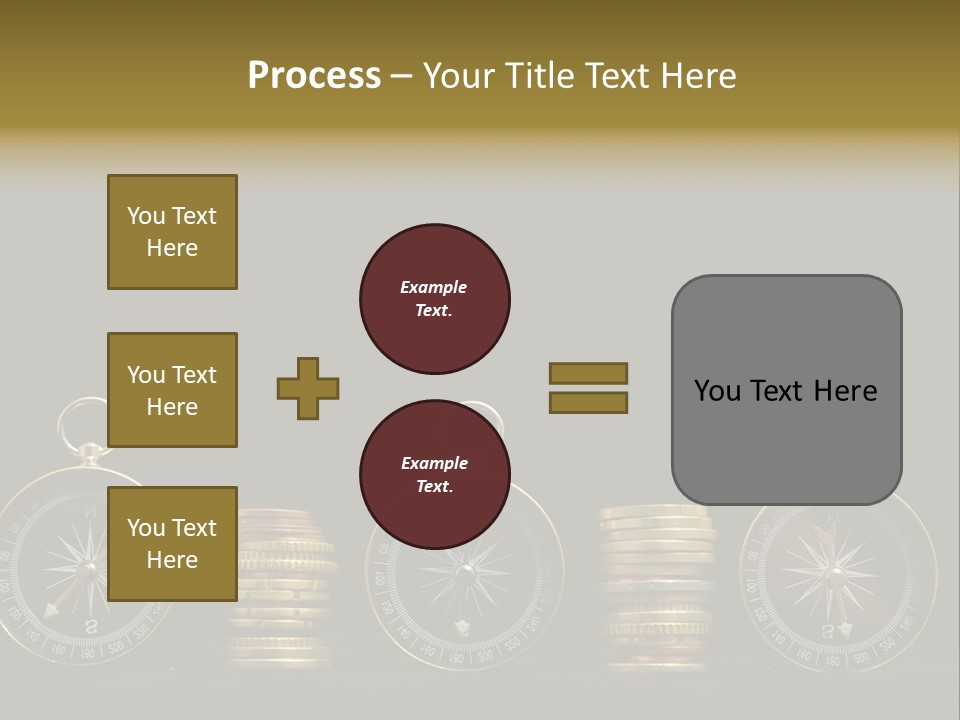 A Row Of Coins With A Compass On Top Of Them PowerPoint Template