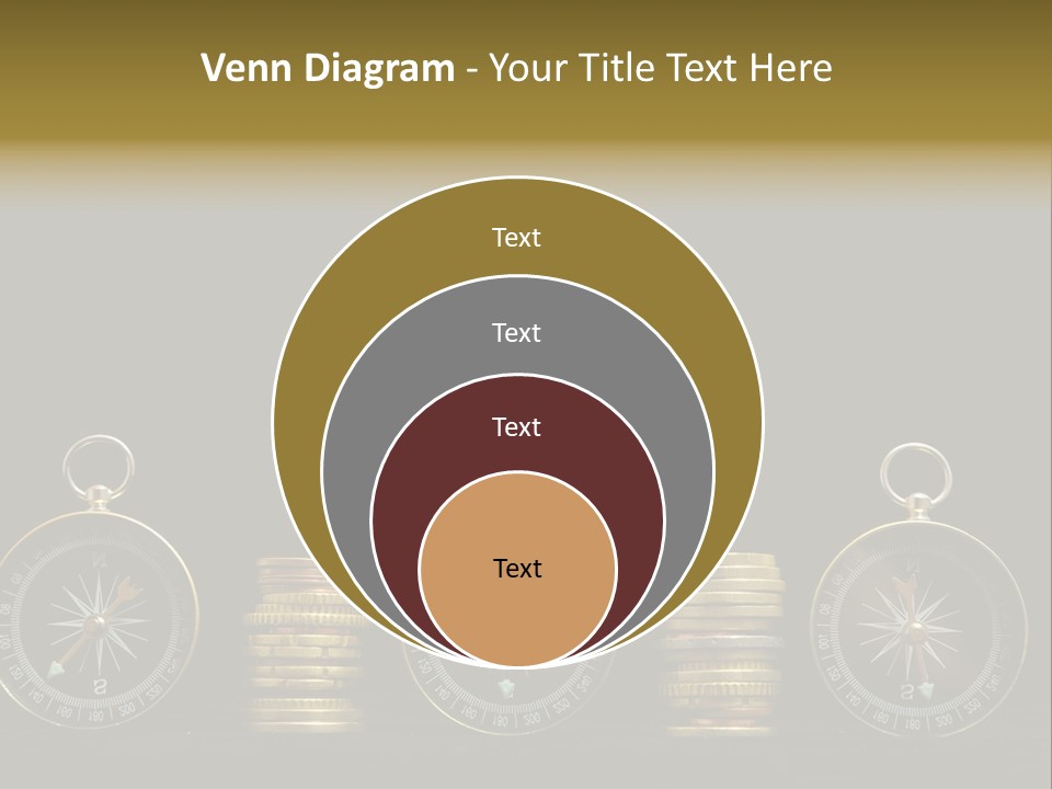 A Row Of Coins With A Compass On Top Of Them PowerPoint Template