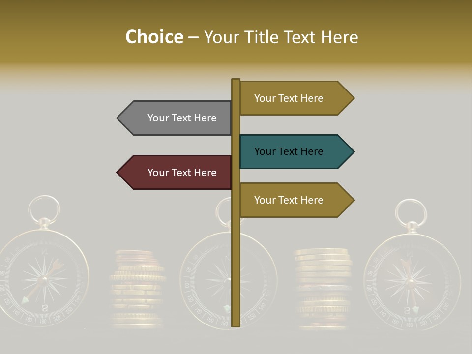 A Row Of Coins With A Compass On Top Of Them PowerPoint Template