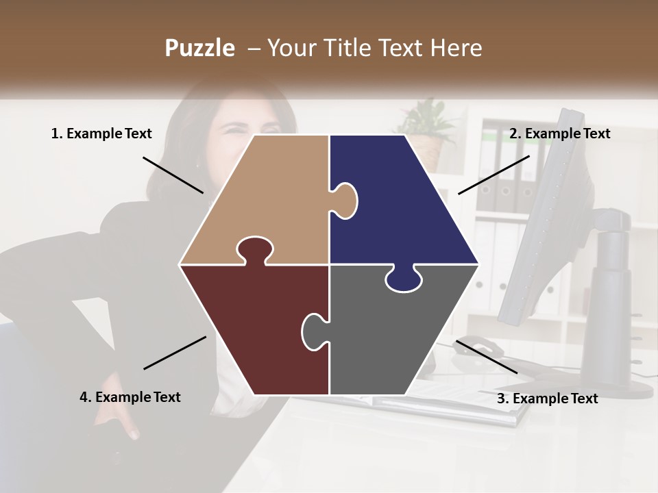 A Woman Sitting At A Desk In Front Of A Computer PowerPoint Template